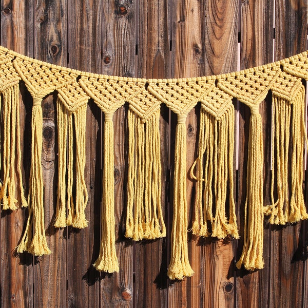 Vintage 70's Yellow Macrame Art Valance / Curtain / Boho Belly Dancing Belt / Wall Hanging / Artisan Crafts