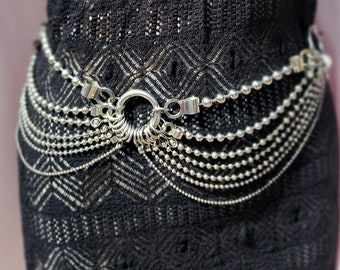 Multi Strand Silver Tone Metal **O Ring Ball **Chain Belt Chain Punk Rock Goth / Gothic Grunge 90s Moto Biker Chic