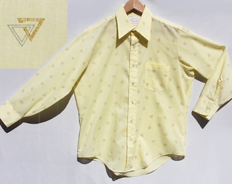 Men's Vintage 70's/80's Arrow Kent Collection Long Sleeve Yellow Shirt Triangle Print 16-32 / 47" Chest