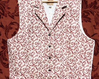 Men's Wahmaker Vintage Wah Maker Cotton Red Swirl Western Frontier Clothing Waistcoat Vest XLT / XL Big & Tall 49" Chest