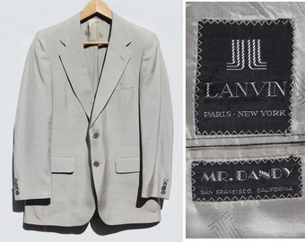 Men's Vintage Mid Century Lanvin Paris Mr. Dandy Gray Pure Silk Blazer Jacket w/ Hand Picked Stitching 40" Chest