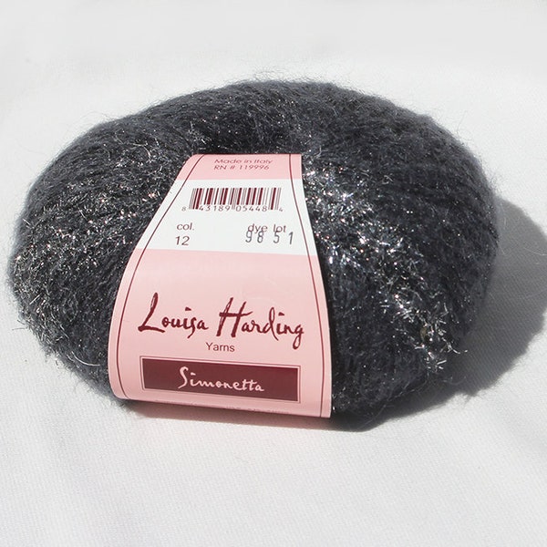 LOUISA HARDING Simonetta Charcoal Dark Gray Mohair & Metallic Silver Yarn 1 Unused Skein Made in Italy - Discontinued