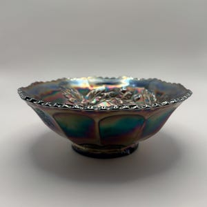 Cuenco decorativo vintage de vidrio azul carnaval Fenton de 19 cm
