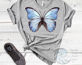 Blue Butterfly, Butterfly Design, Summer Tee, Women&#39;s Tee, Sublimation Files, PNG, Design Elements, Iron on, Transfers, Tumbler, Garden