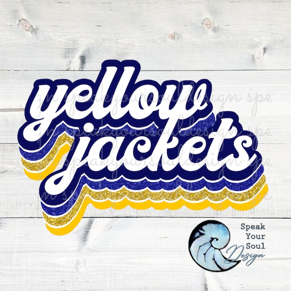 Yellow Jackets, Team Colors, Cheer, School Spirit, PNG, JPG, Sublimation, Screen Print, School Shirt, Team Shirt, Sports, Blue and Gold