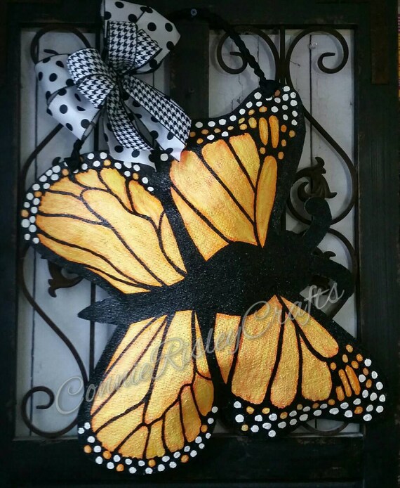 Monarch Butterfly Door Hanging Hand Painted Burlap Butterfly. Etsy