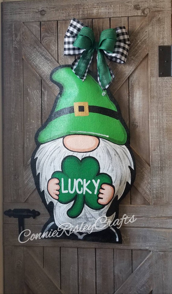 St Patrick S Day Gnome Burlap Door Hanger Spring Wreath Etsy