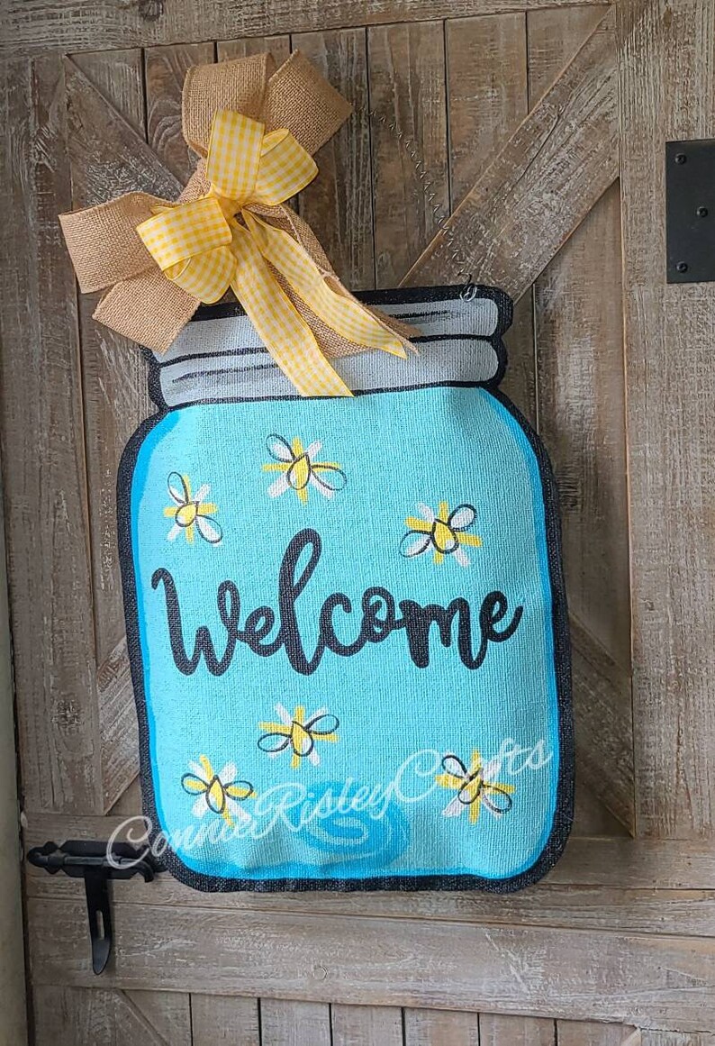 Mason Jar Burlap Door Hanger Decoration and Wreath Replacement Etsy