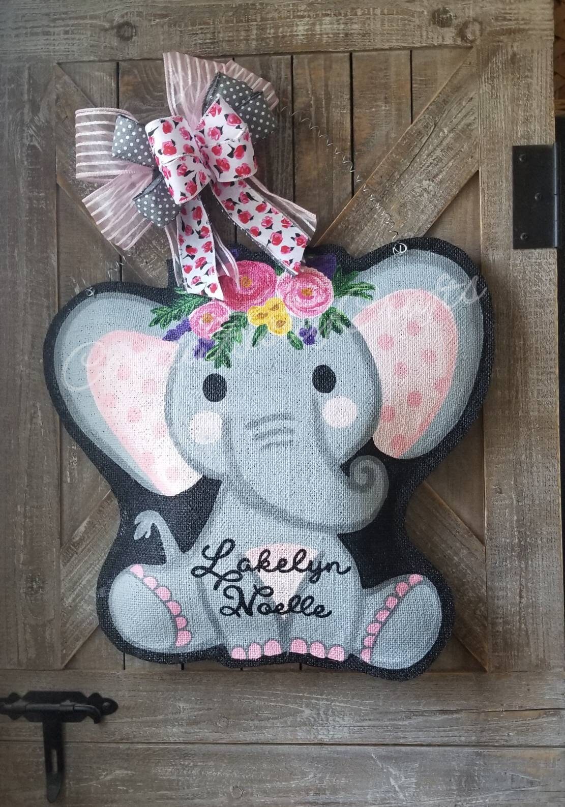 Elephant Burlap door hanger Baby Announcement Etsy