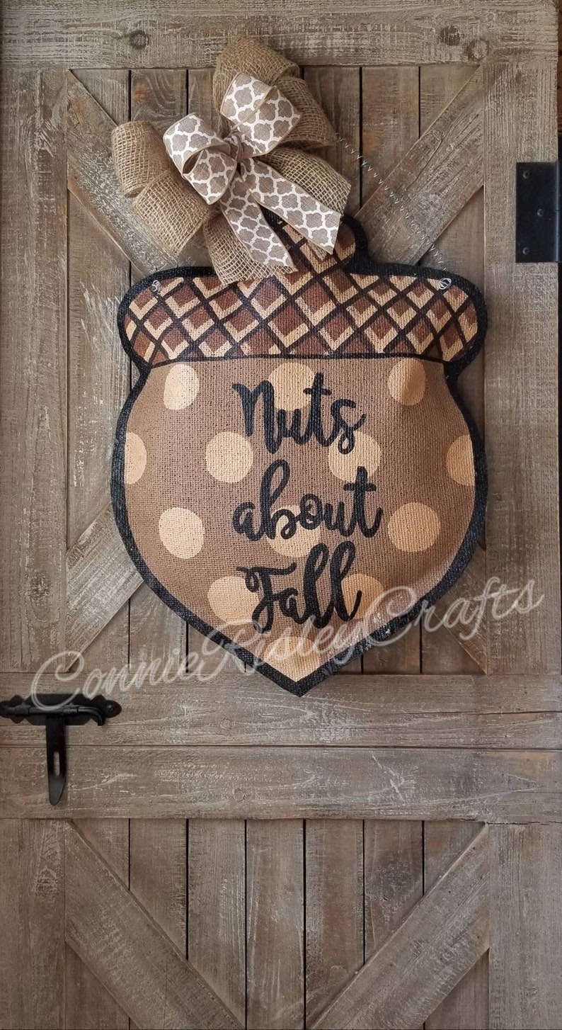 Fall Acorn Burlap Door Hanger Decoration and Wreath Etsy