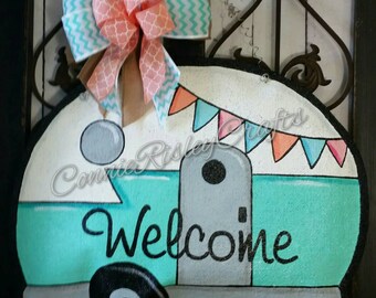 Vintage Camper Burlap Door Hanger Decoration