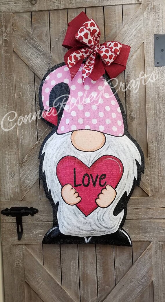 Gnome Valentine Burlap Door Hanger