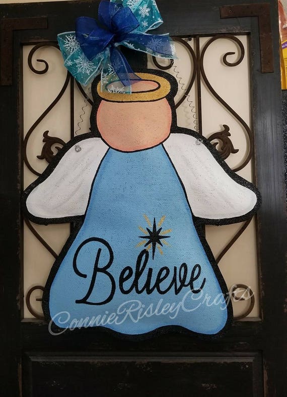 Angel Burlap Door Hanger Door Decorations Christmas Wreath Etsy
