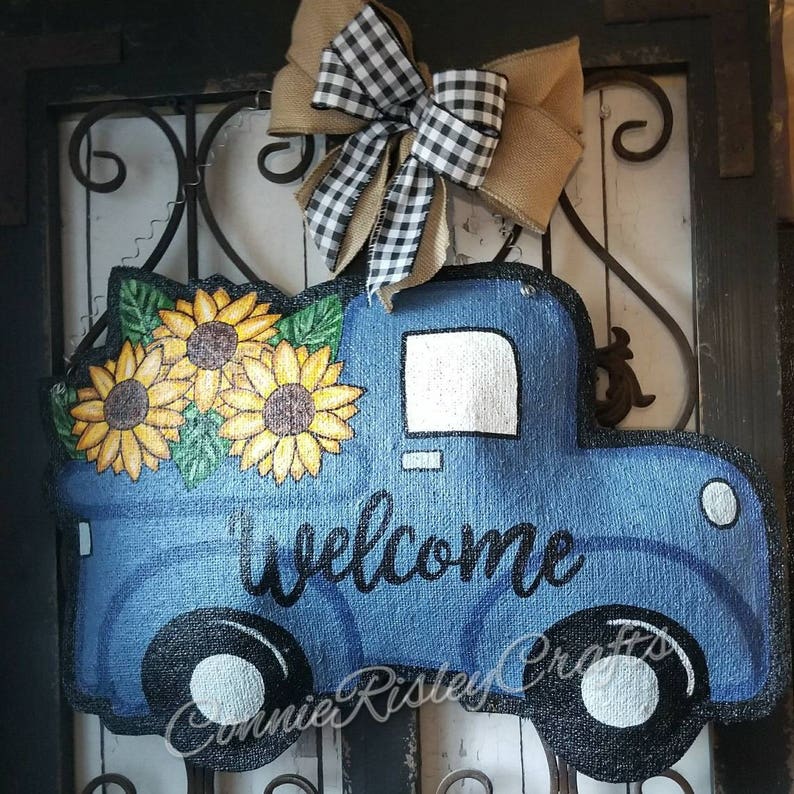 Download Burlap Door Hanger Vintage Truck with Sunflowers | Etsy