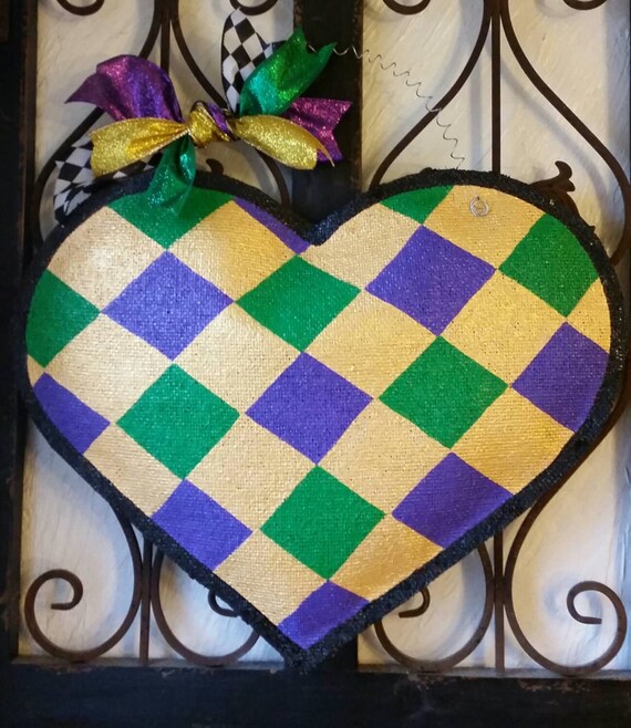 Mardi Gras Festive Burlap Door Hanger Decoration Mardi Gras Etsy