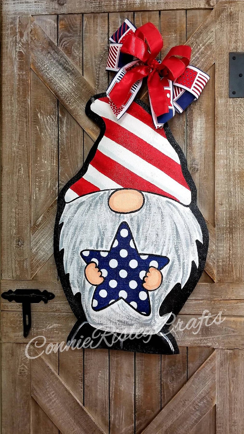 Patriotic Gnome Burlap Door Hanger Spring Wreath Summer - Etsy