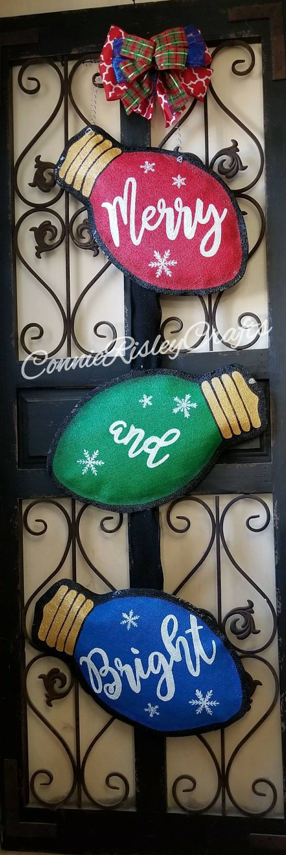 Christmas Lights Burlap Door Hanger 3 Tier Etsy