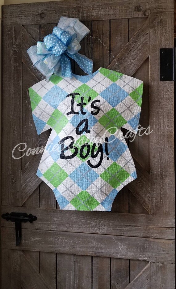 Baby announcement door hanger hand painted burlap hospital Etsy