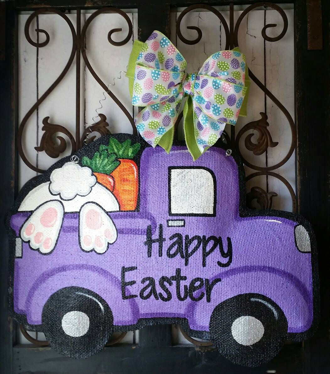 Download Happy Easter Truck Filled with bunny and carrots Burlap ...