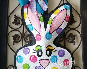 Easter bunny door hanger with polka dots, Easter decorations, Door decorations, Easter Wreath