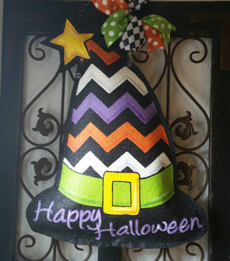 Witch Hat Halloween Burlap Door Hanger. Door Decor Party Etsy