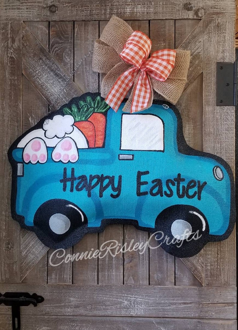 Download Happy Easter Truck Filled with bunny and carrots Burlap ...