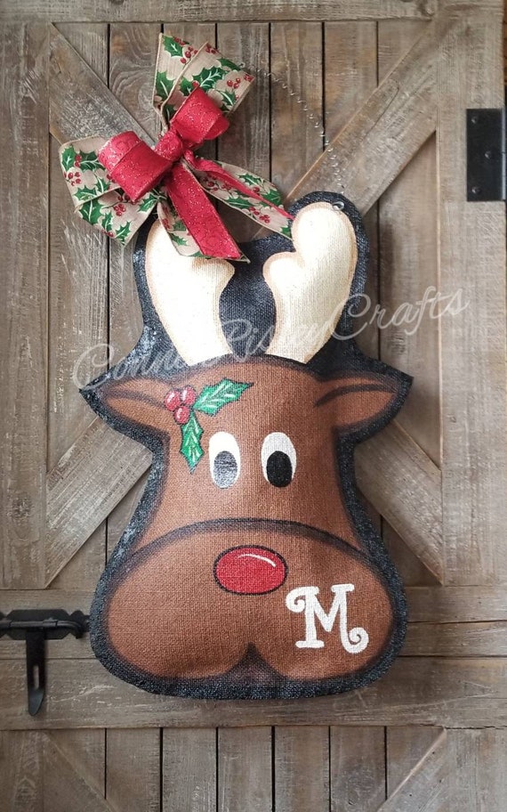 Reindeer Burlap Door Hanger Christmas Wreath Holiday Decorations