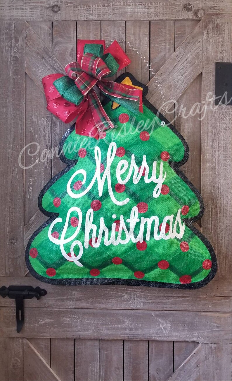 Christmas Tree Burlap Door Hanger Decoration Christmas Wreath Etsy