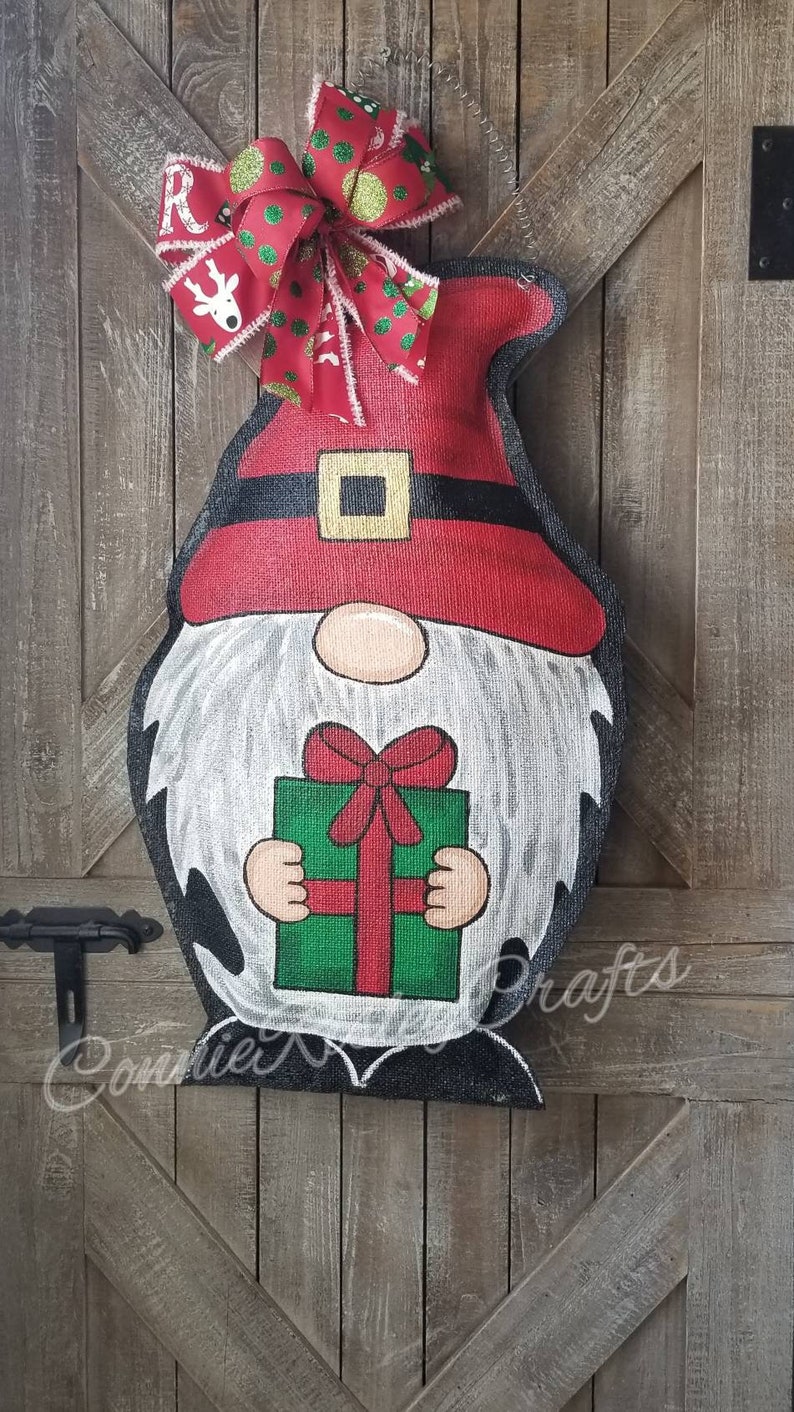 Christmas Gnome Burlap Door Hanger Etsy
