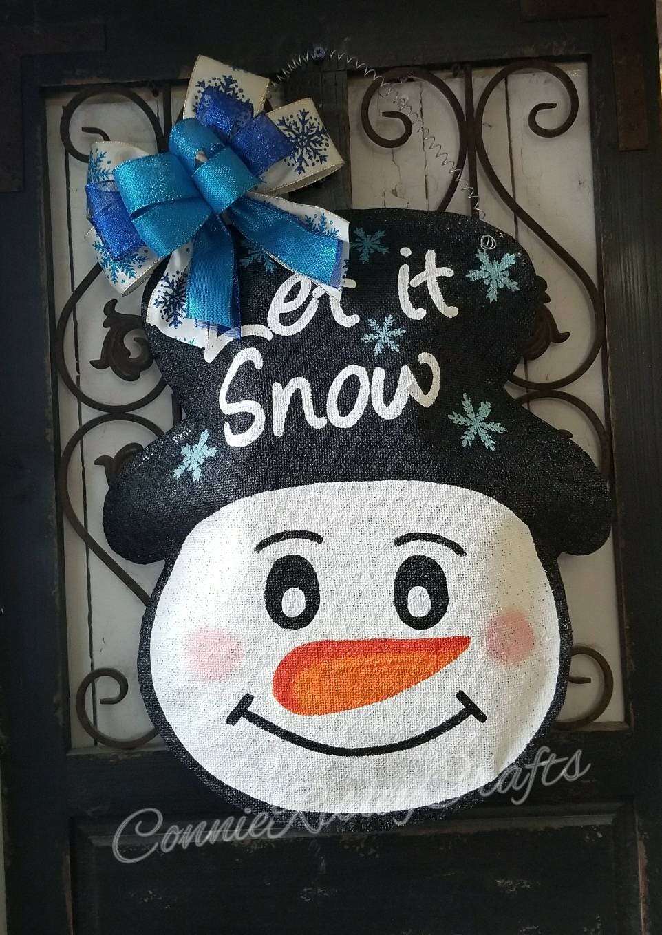 Burlap Snowman for your front door Winter Snowman Wreath Christmas Doorhanger