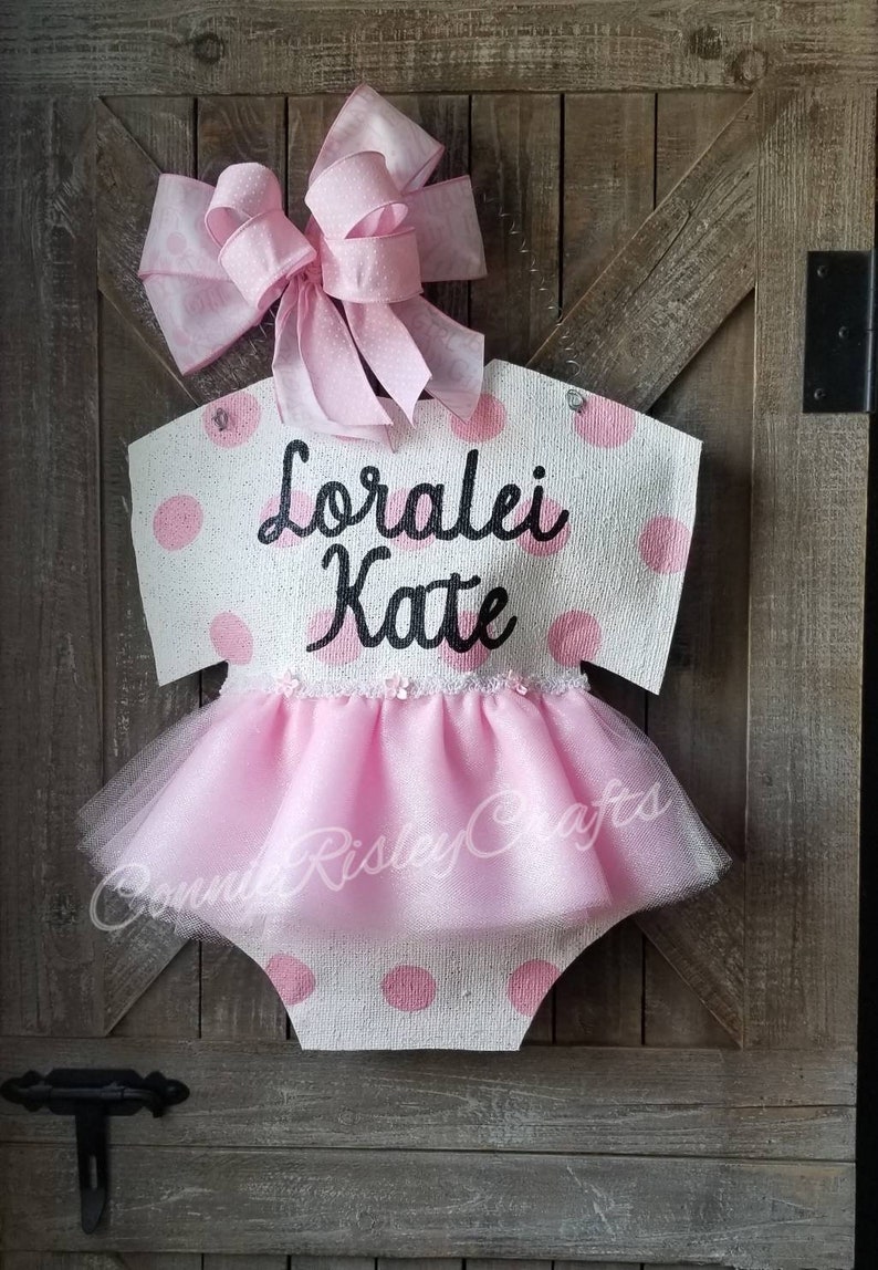 Baby announcement door hanger hand painted burlap Hospital Etsy