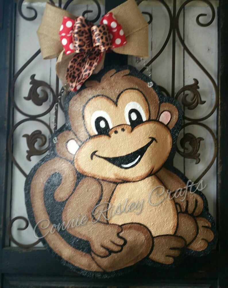 Monkey Burlap Door Hanger Decoration or Wreath Etsy
