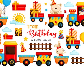Birthday Train Clipart - Cute Animal Clip Art - Birthday Party - Free SVG on Request
