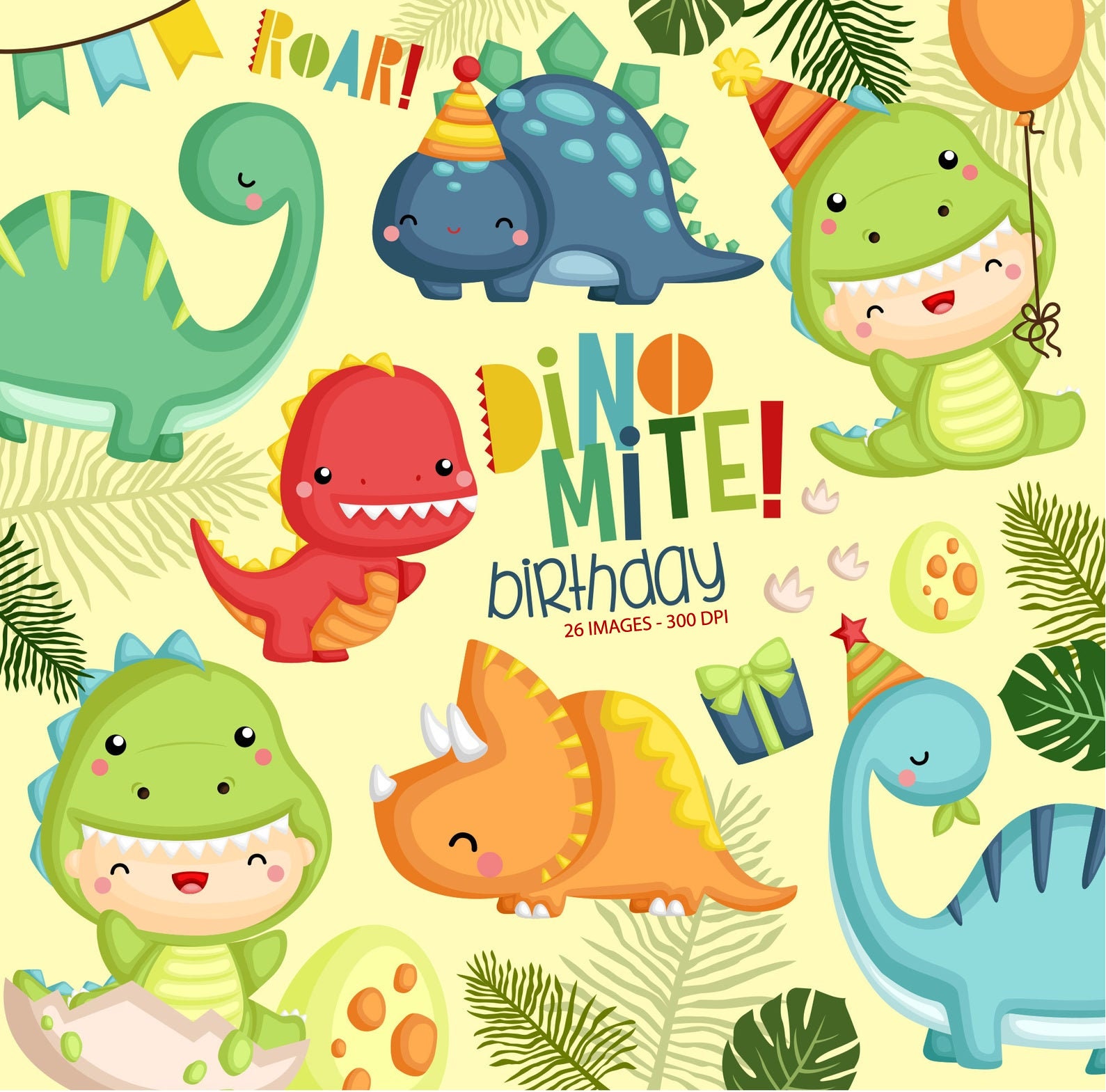 Download Jurassic Animal Clipart - Cute Dinosaur Clipart - Birthday Party Clipart - Free SVG on Request