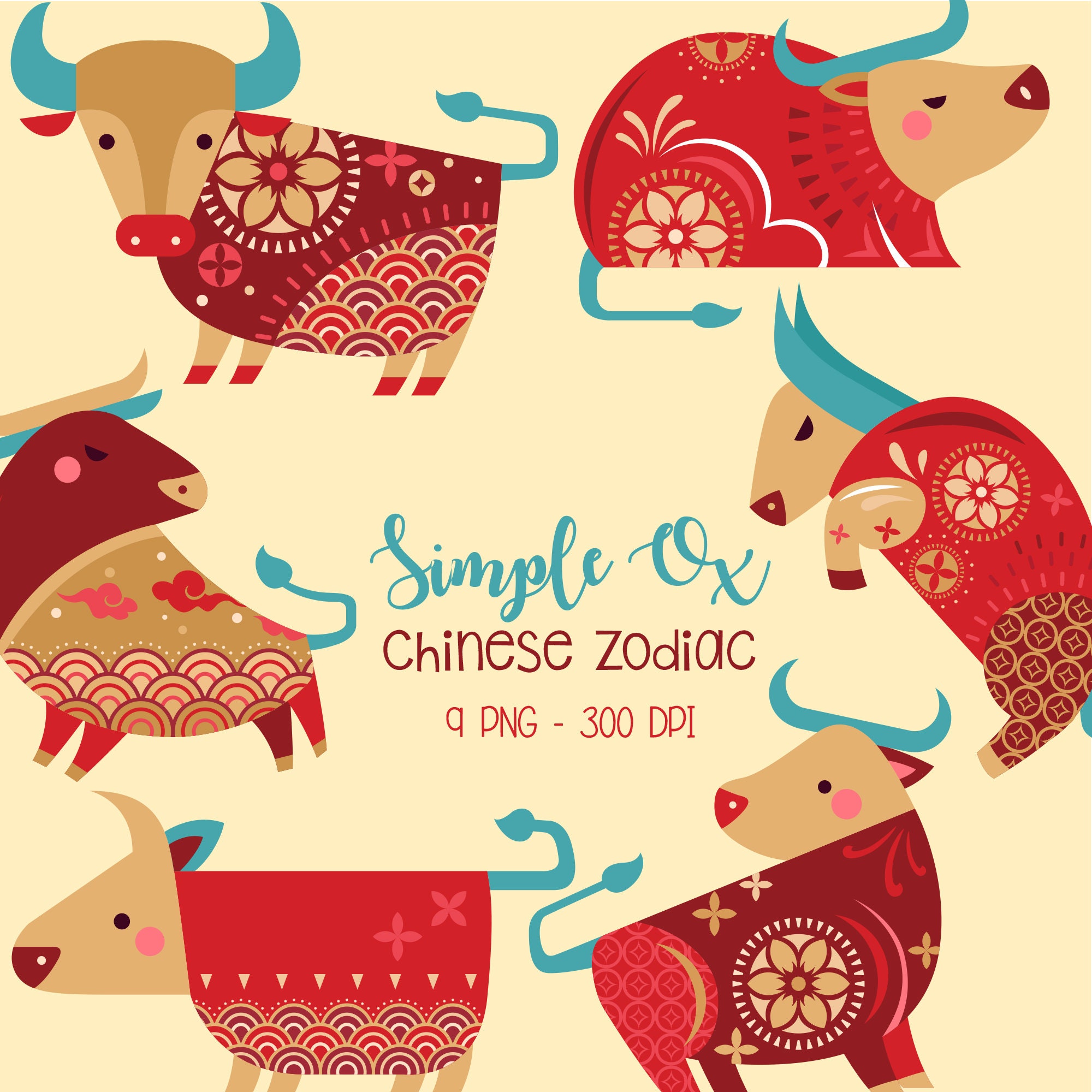 Year of the Ox Clipart - Year of the Cow Card - Chinese New Year Clip