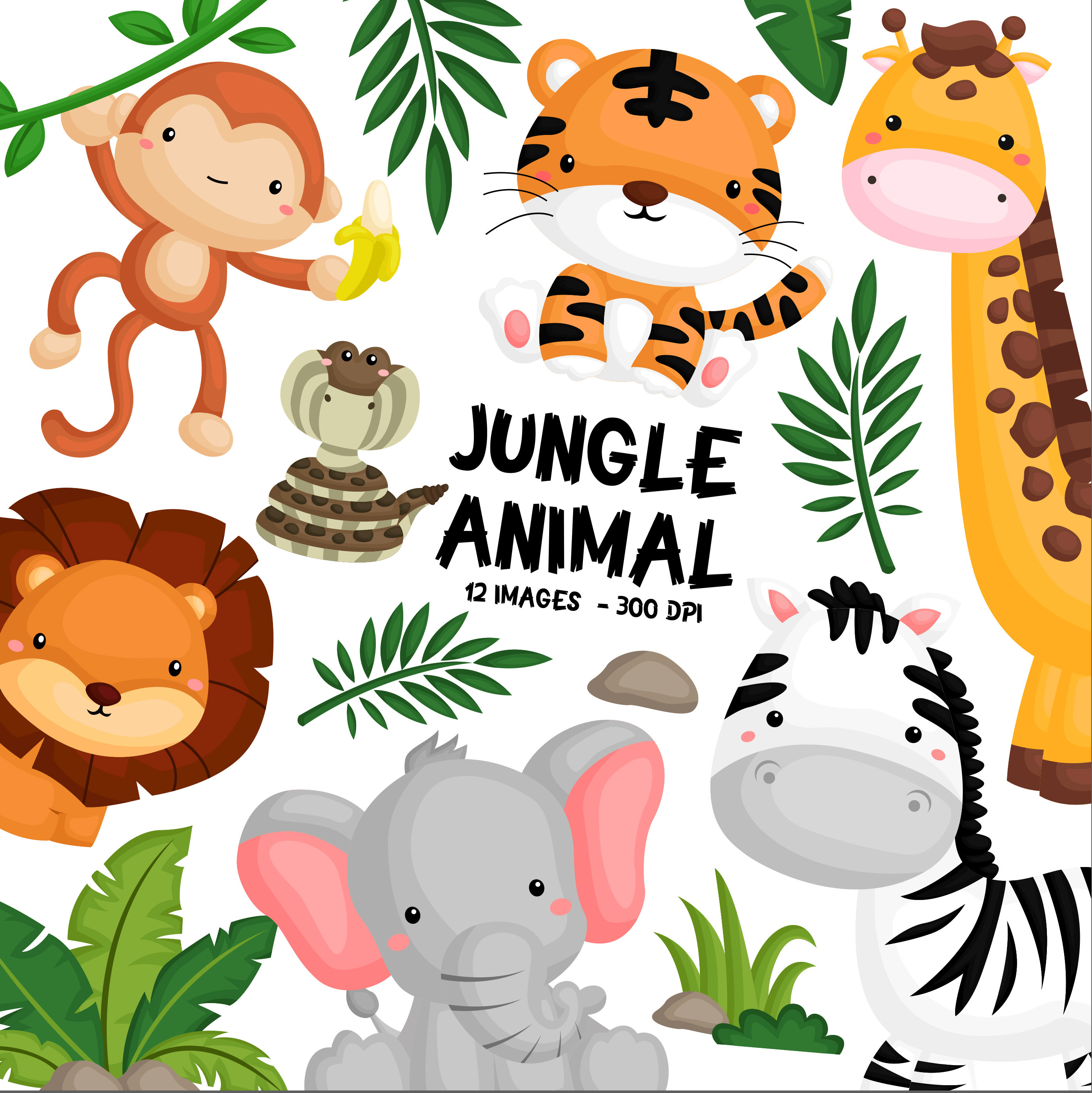 Download Jungle Animal Clipart Cute Animal Safari Clipart Free Etsy