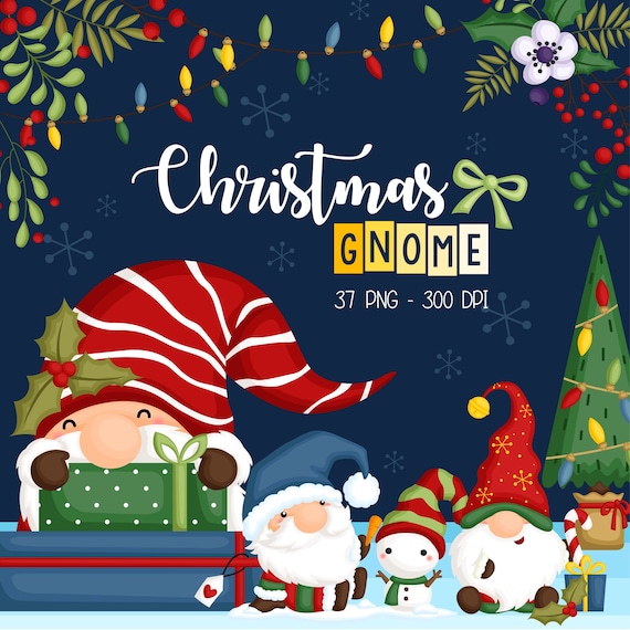 Download Christmas Gnome Clipart Cute Christmas Clipart Holiday Etsy