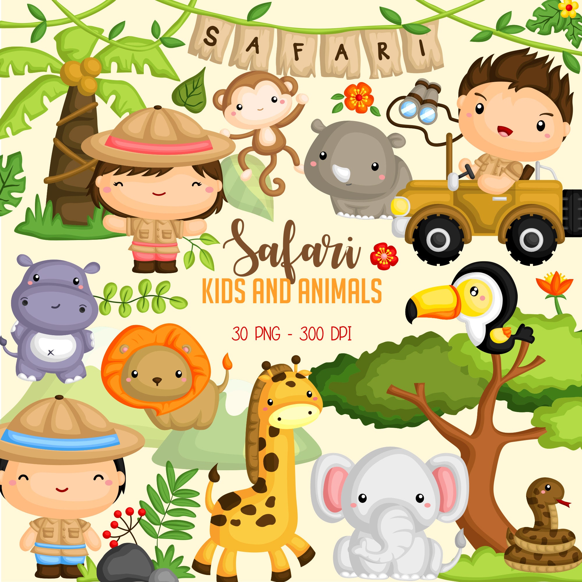 Download Safari Kids and Animal Clipart - Jungle Animal Clip Art ...