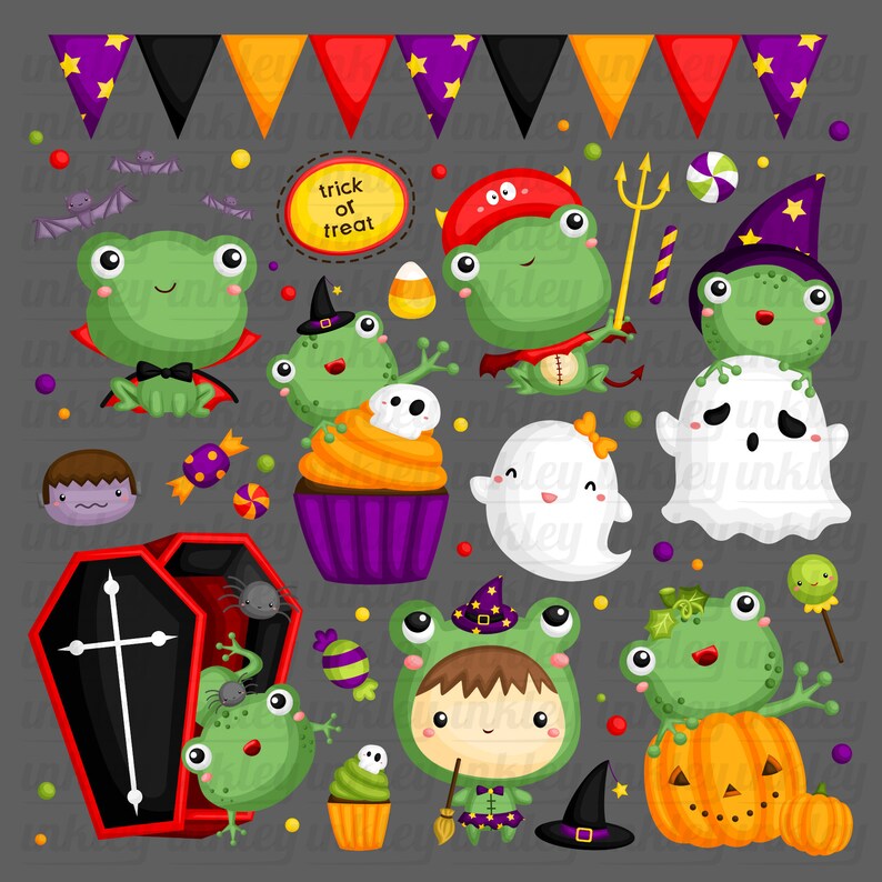 Halloween Frog Clipart Holiday Celebration Clip Art Cute | Etsy