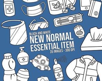 New Normal Essential Item Clipart - Equipment Clip Art - Black and White - Free SVG on Request