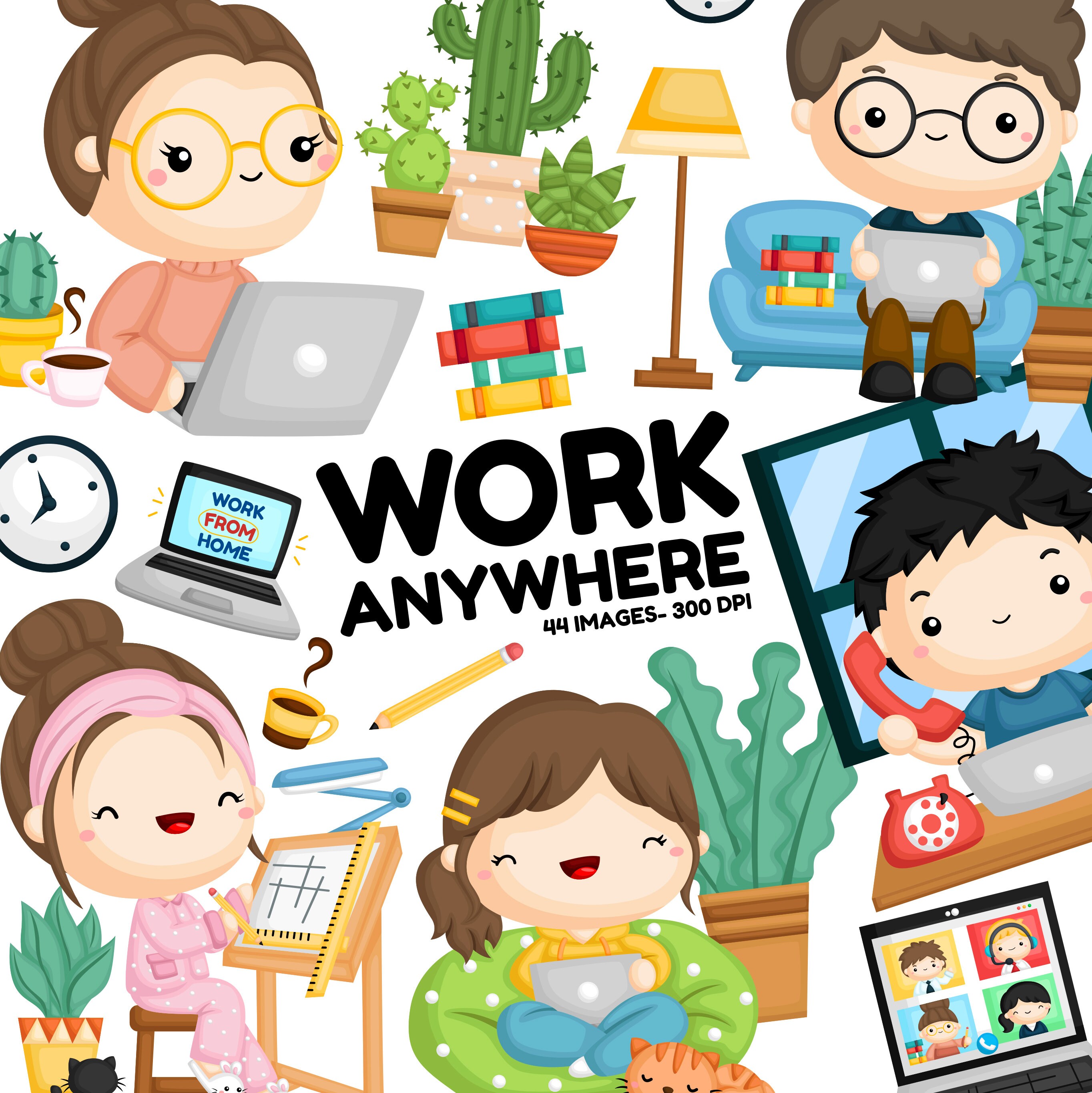 Work Anywhere Clipart Working Clipart Work from Home | Etsy
