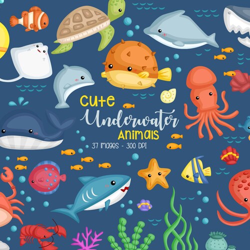 Underwater Clipart Under The Sea Clip Art Cute Animal Etsy Ireland
