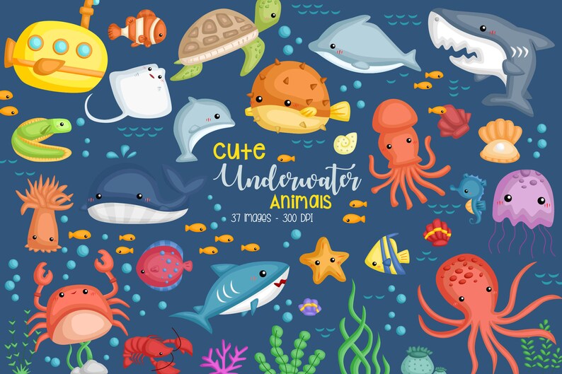 Underwater Clipart Under The Sea Clip Art Cute Animal Etsy Ireland