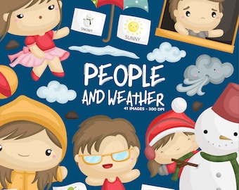 Weather and People Clipart - Four Season Clip Art - Cute Kids - Free SVG on Request
