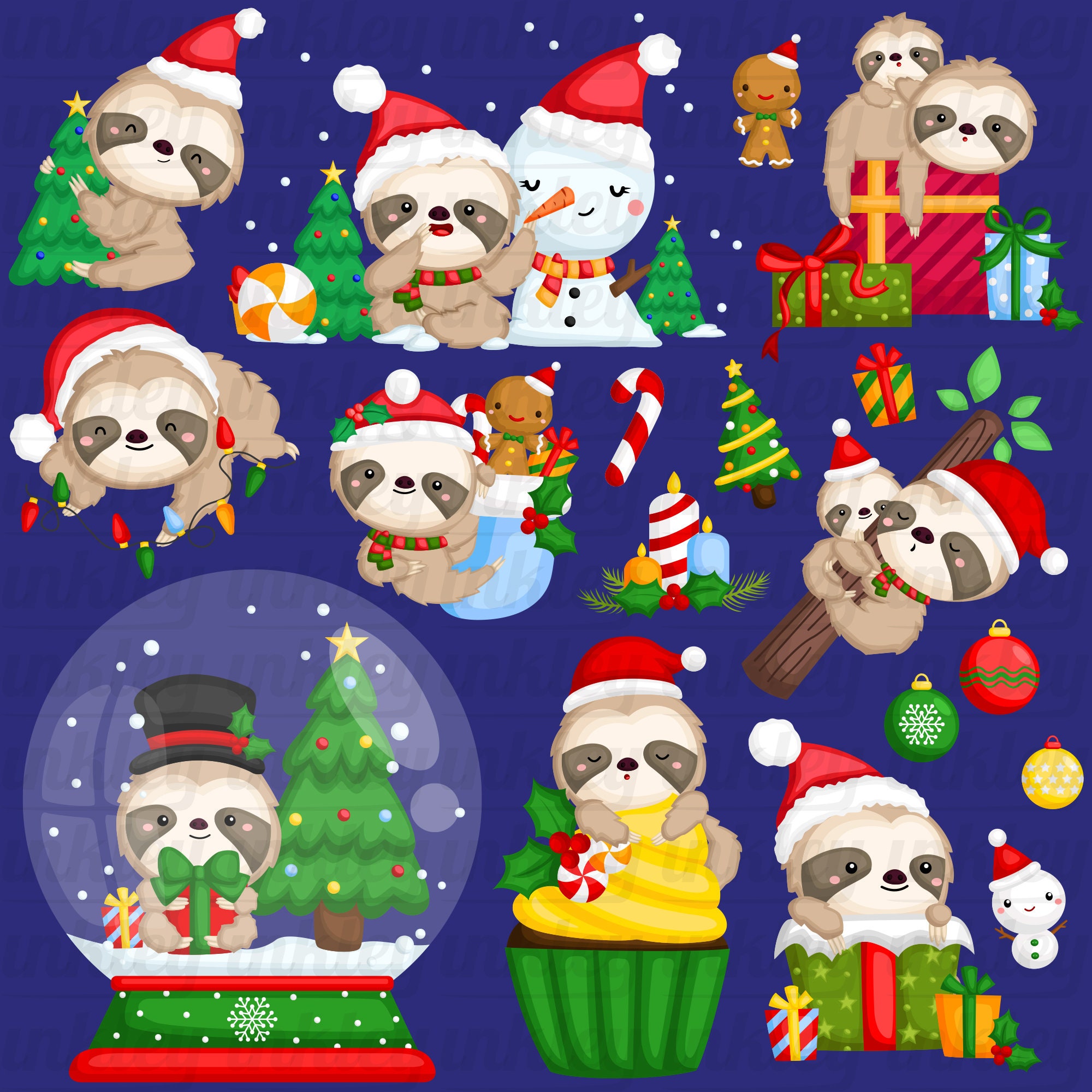 Chirstmas Sloth Clipart - Chirstmas Animal Clipart - Cute ...