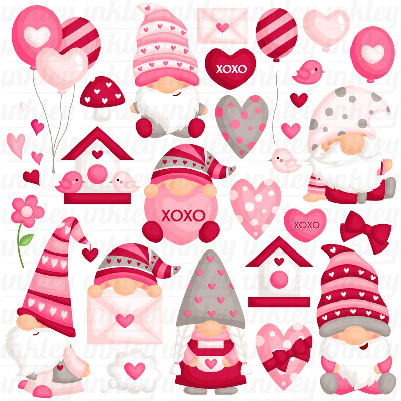 Download Valentine Gnome Clipart Cute Valentine Clipart Love | Etsy