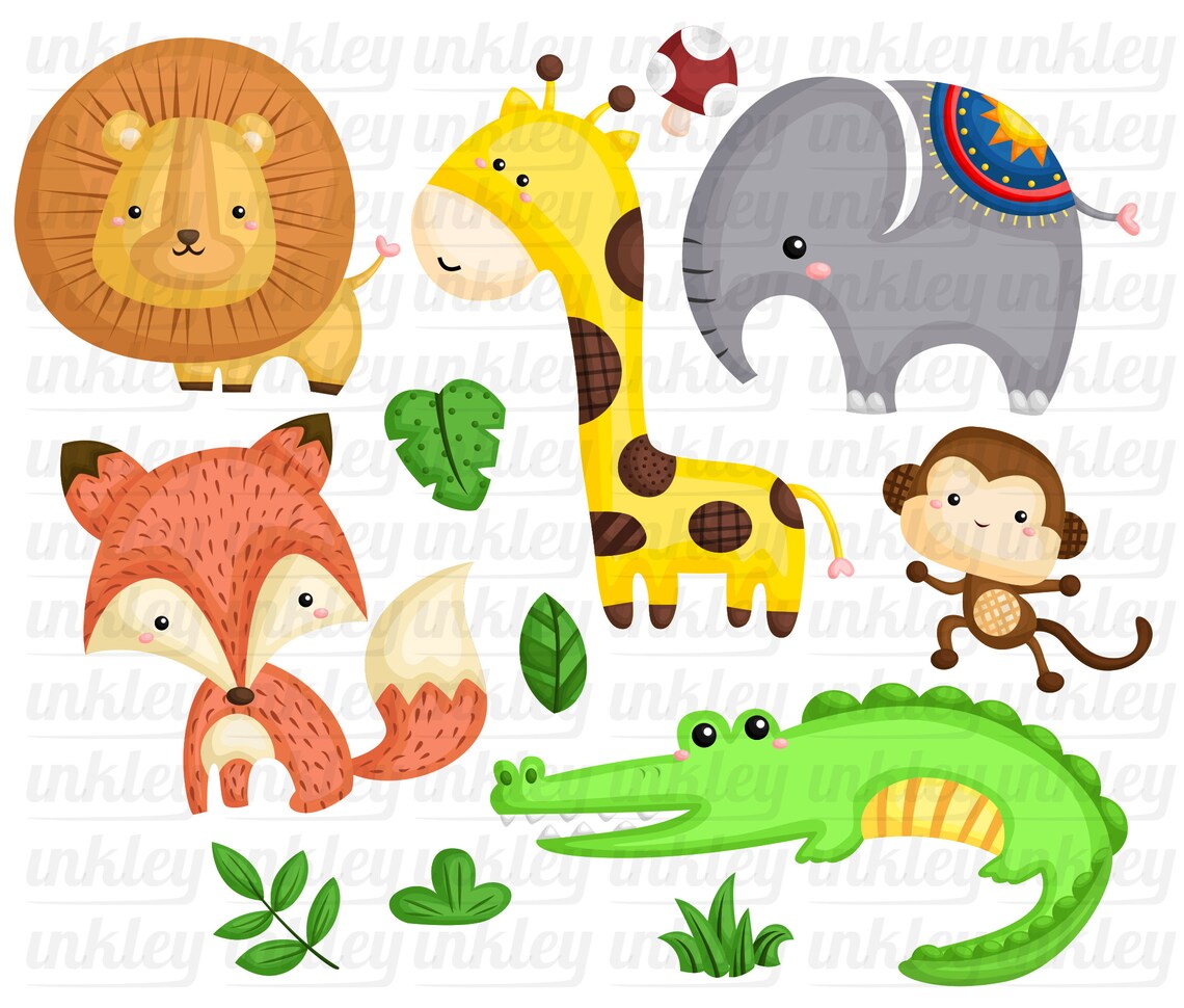 Jungle Animal Clipart Cute Animal Clipart Wild Animal Etsy
