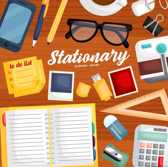 Download Stationary Clipart Notebook Clip Art Pen Pencil And Etsy