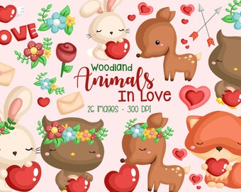Woodland Animal in Love Clipart - Wild Animal Clip Art - Cute Animal - Free SVG on Request
