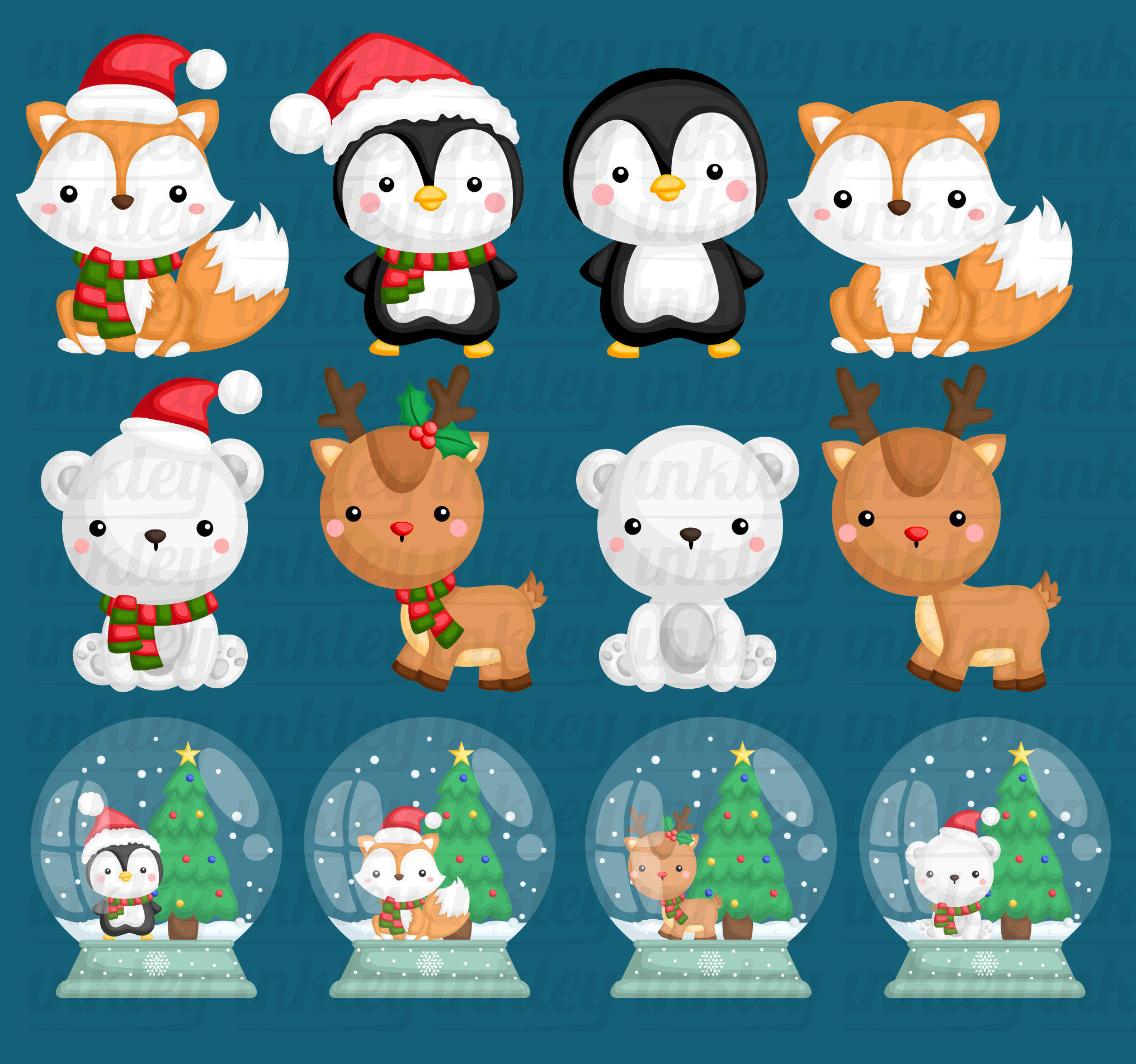 Cute Animal in Winter Clipart - Winter Animal Clip Art - Snow Globe